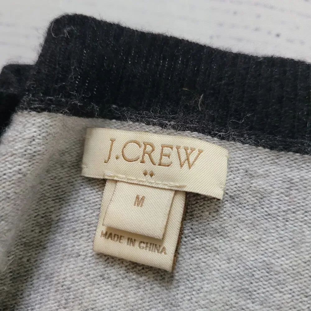 J.‎ Crew Size M Merino Wool Blend Pullover V-Neck Black Grey Color block Sweater